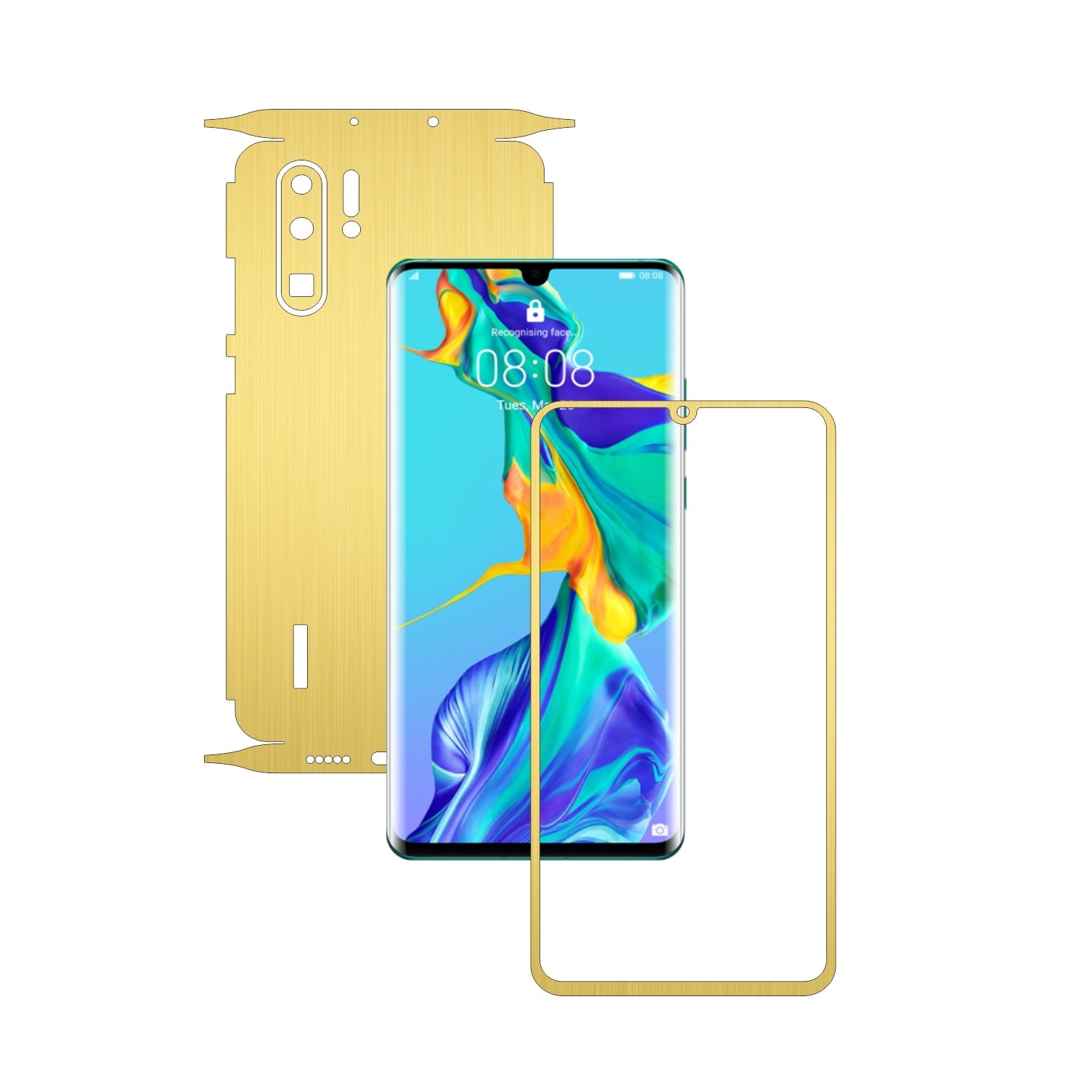 Folie Protectie Carbon Skinz pentru Huawei P30 Pro New Edition - Brushed Auriu 360 Cut, Skin Adeziv Full Body Cover pentru Rama Ecran, Carcasa Spate si Laterale