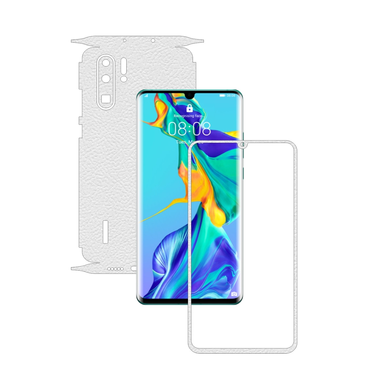 Folie Protectie Carbon Skinz pentru Huawei P30 Pro New Edition - Piele Alba 360 Cut, Skin Adeziv Full Body Cover pentru Rama Ecran, Carcasa Spate si Laterale