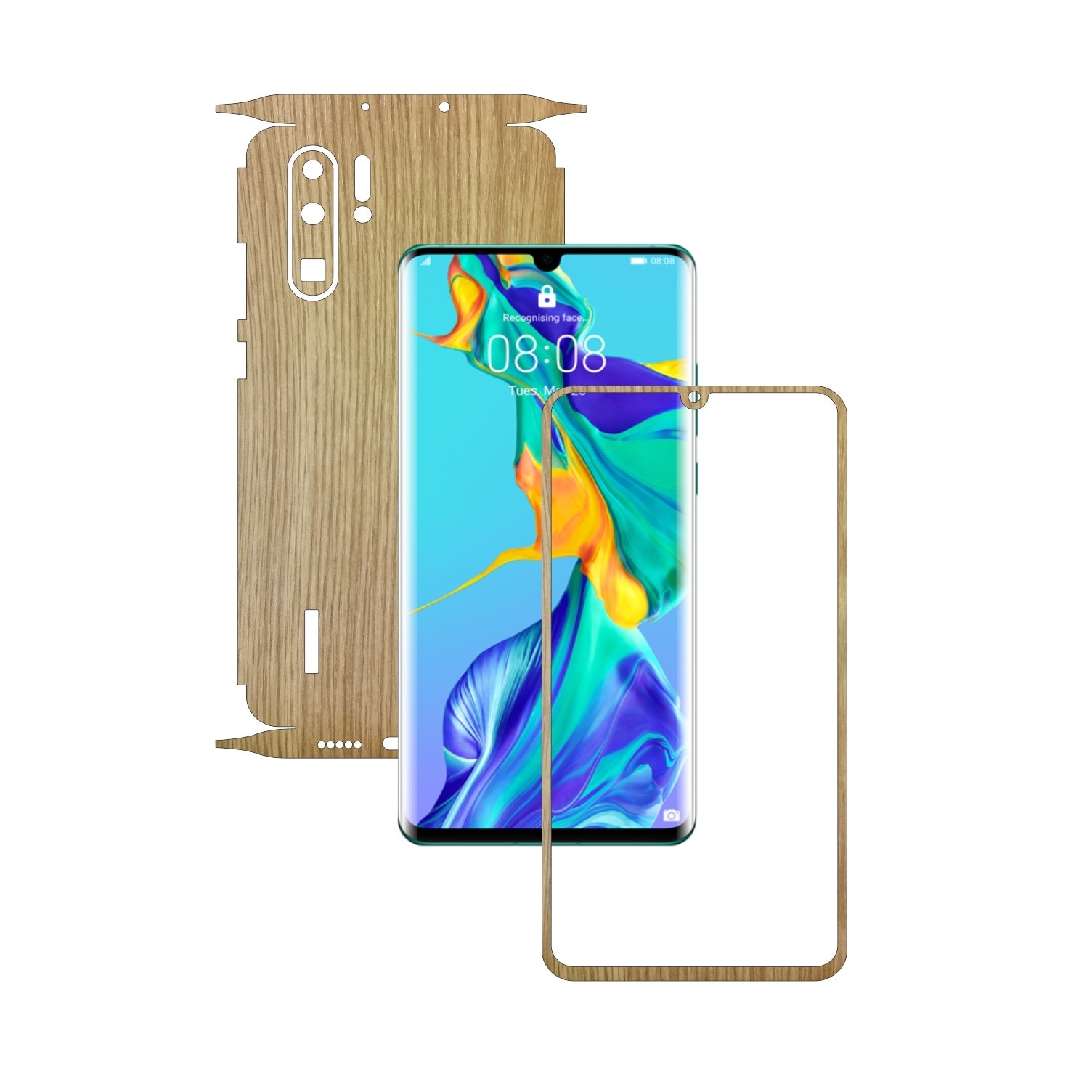 Folie Protectie Carbon Skinz pentru Huawei P30 Pro New Edition - Lemn Stejar 360 Cut, Skin Adeziv Full Body Cover pentru Rama Ecran, Carcasa Spate si Laterale