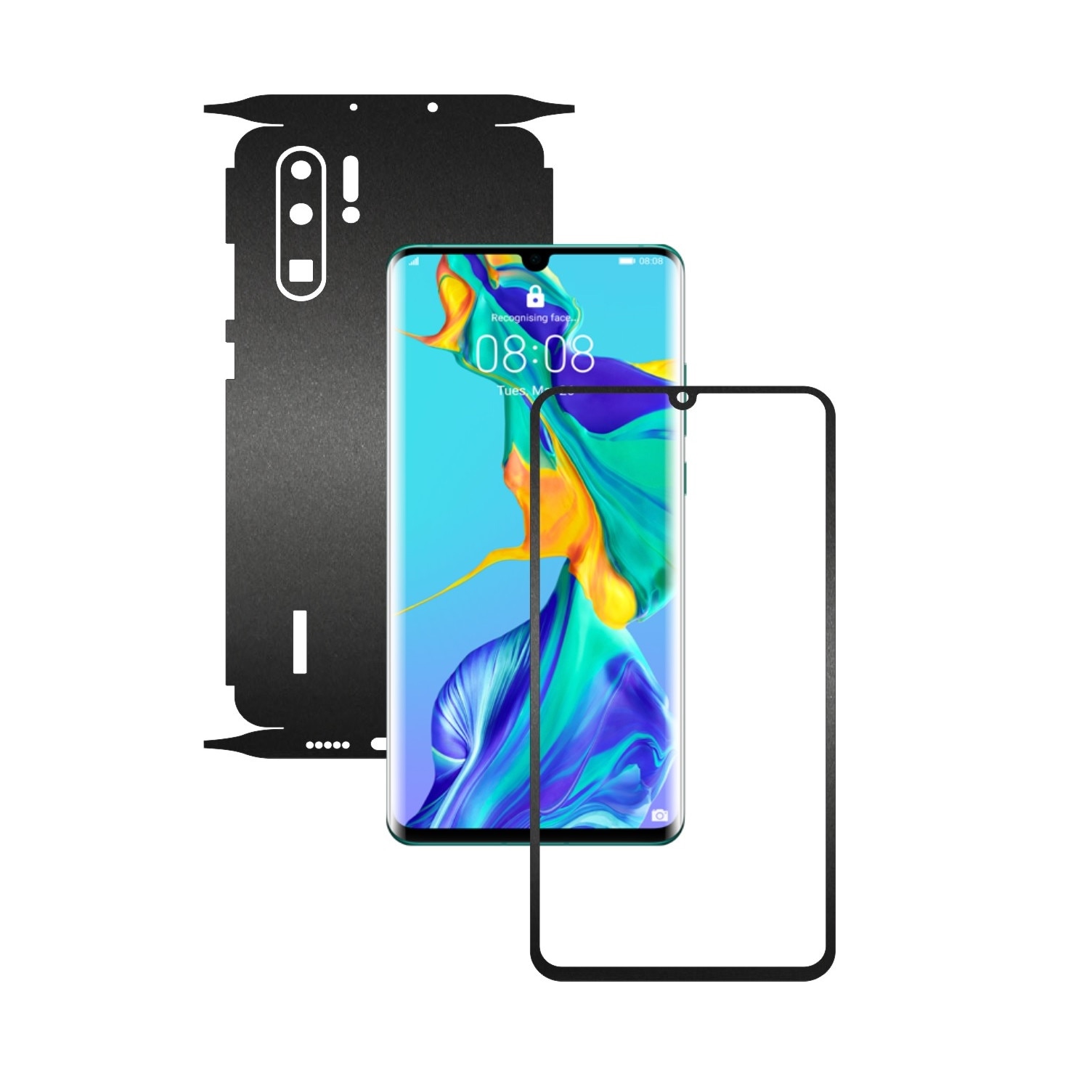 Folie Protectie Carbon Skinz pentru Huawei P30 Pro New Edition - Negru Mat 360 Cut, Skin Adeziv Full Body Cover pentru Rama Ecran, Carcasa Spate si Laterale