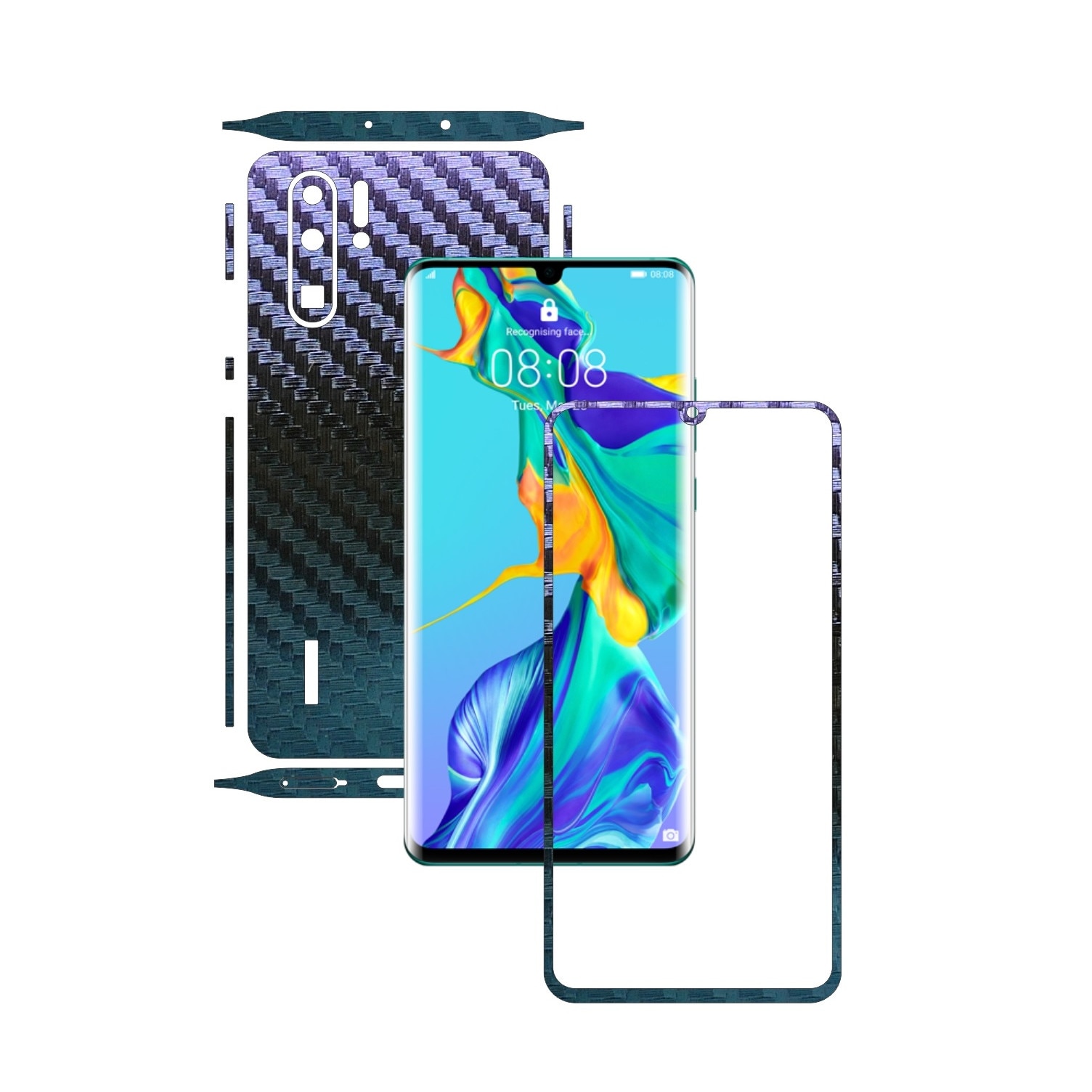 Folie Protectie Carbon Skinz pentru Huawei P30 Pro New Edition - Carbon Cameleon Split Cut, Skin Adeziv Full Body Cover pentru Rama Ecran, Carcasa Spate si Laterale