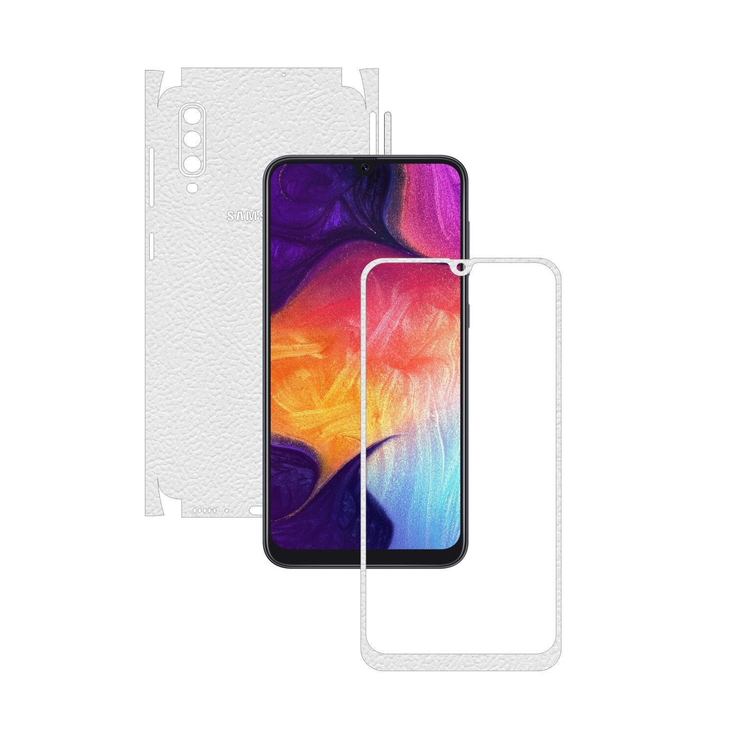 Folie Protectie Carbon Skinz pentru Samsung Galaxy A50 - Piele Alba 360 Cut, Skin Adeziv Full Body Cover pentru Rama Ecran, Carcasa Spate si Laterale