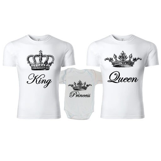 Set 2 tricouri personalizate si 1 body bumbac - Familia Regala, Alb, M si M