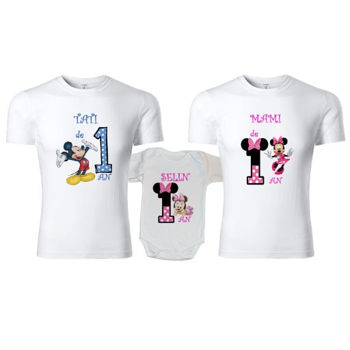 Set 2 tricouri personalizate si 1 body - Minnie M, Alb, M si S