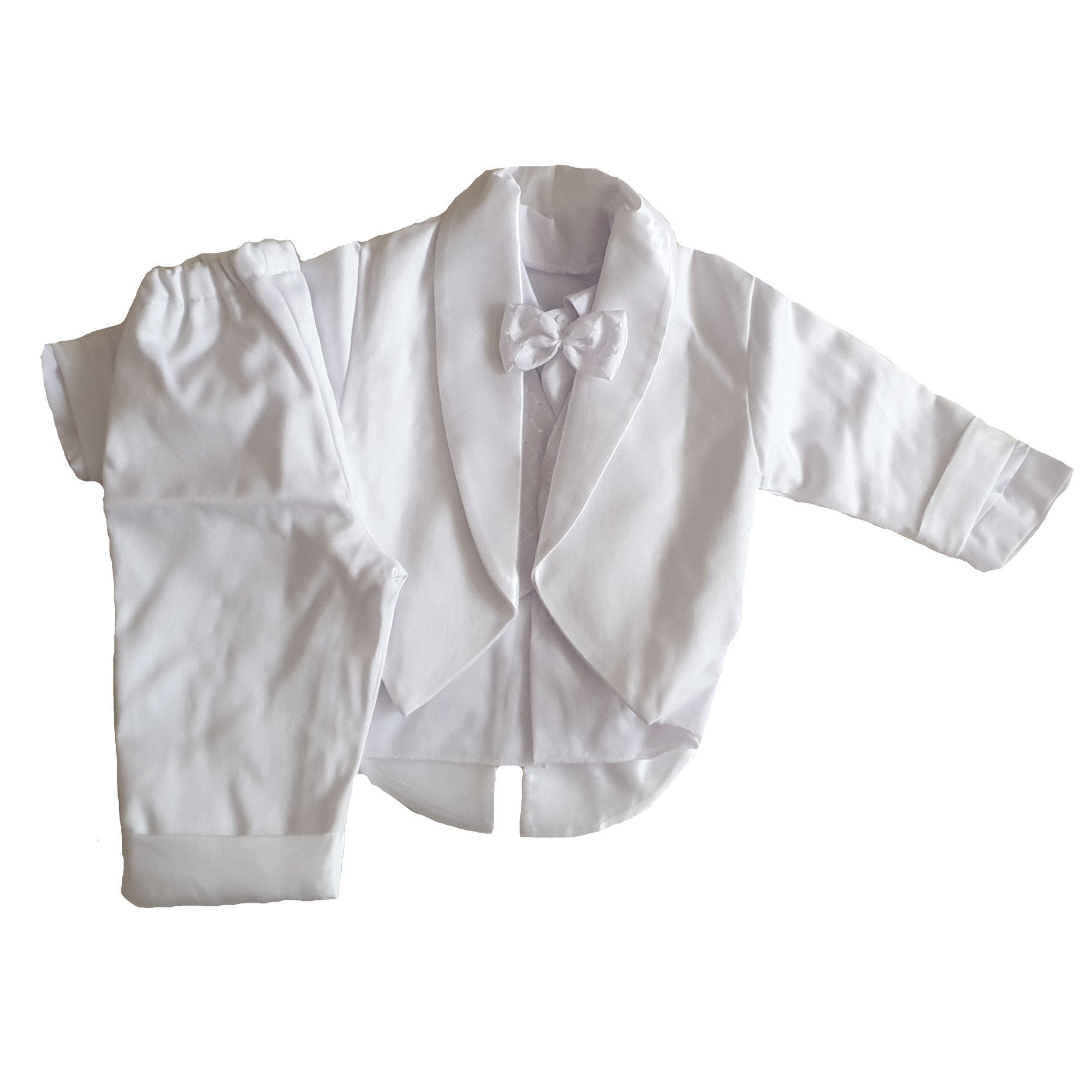 Costum de botez cu frac Handmade Minis Boutique, alb, 3-6 luni