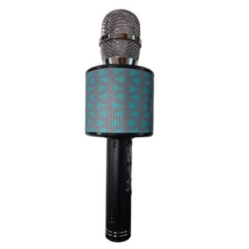 Microfon Karaoke , cu leduri multicolore , Usb , Tf card, Aux in jack 3,5 mm , culoare albastru/gri Microfon Karaoke , cu leduri multicolore , Usb , Tf card, Aux in jack 3,5 mm , culoare albastru/gri