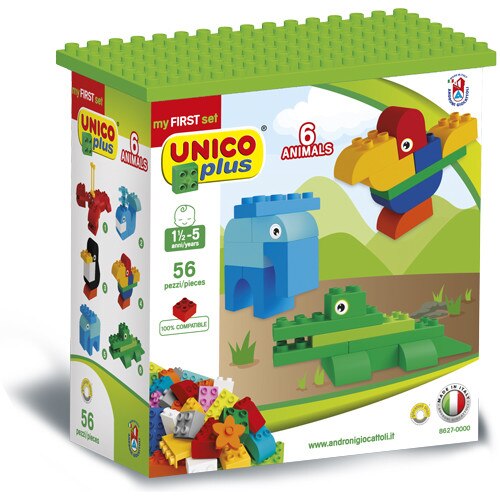 Set constructie Unico pentru copii Animale Salbatice colorate 56 piese