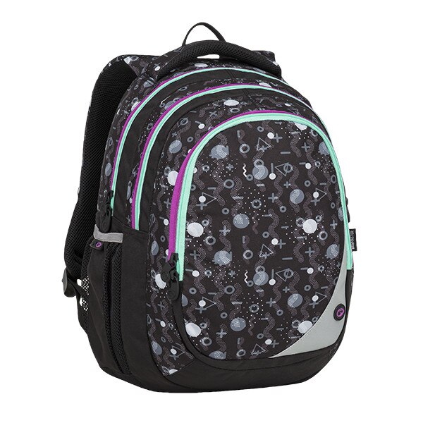 Rucsac Fete/Baieti, Bagmaster, MAXVELL 9 A, Negru/Gri/Violet, 3 Compartimente, 42 x 32 x 23 cm