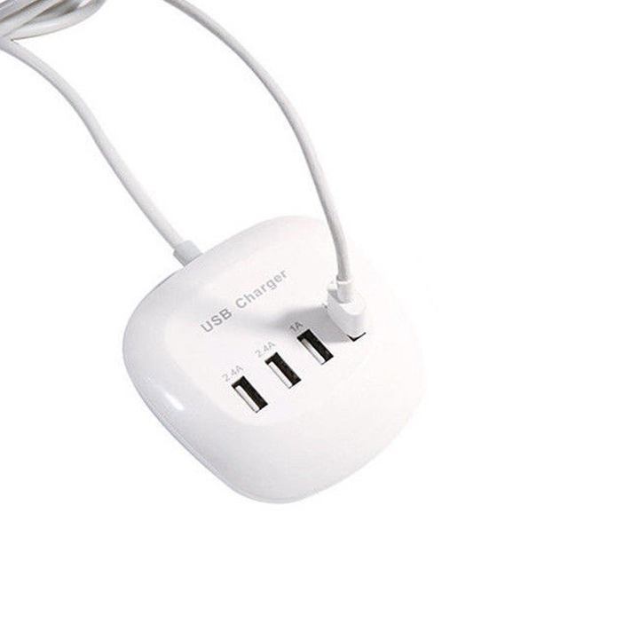 Hordozható töltő, 4 USB port, kompakt, fehér, Gonga Alb