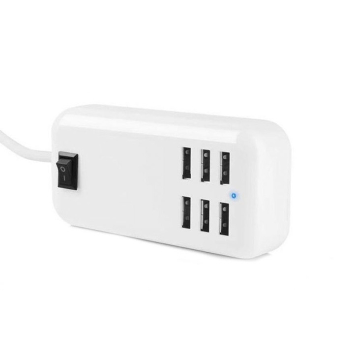 Incarcator portabil, cu intrerupator, 6 porturi usb, alb, Kathode