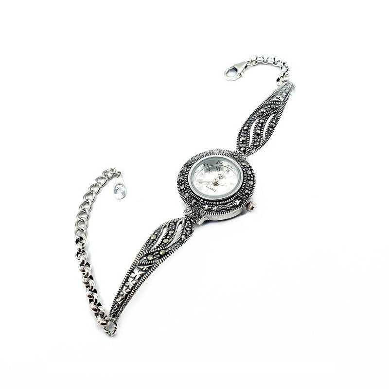 Ceas Cu Bratara Reglabila, din Argint 925 Cu Marcasite