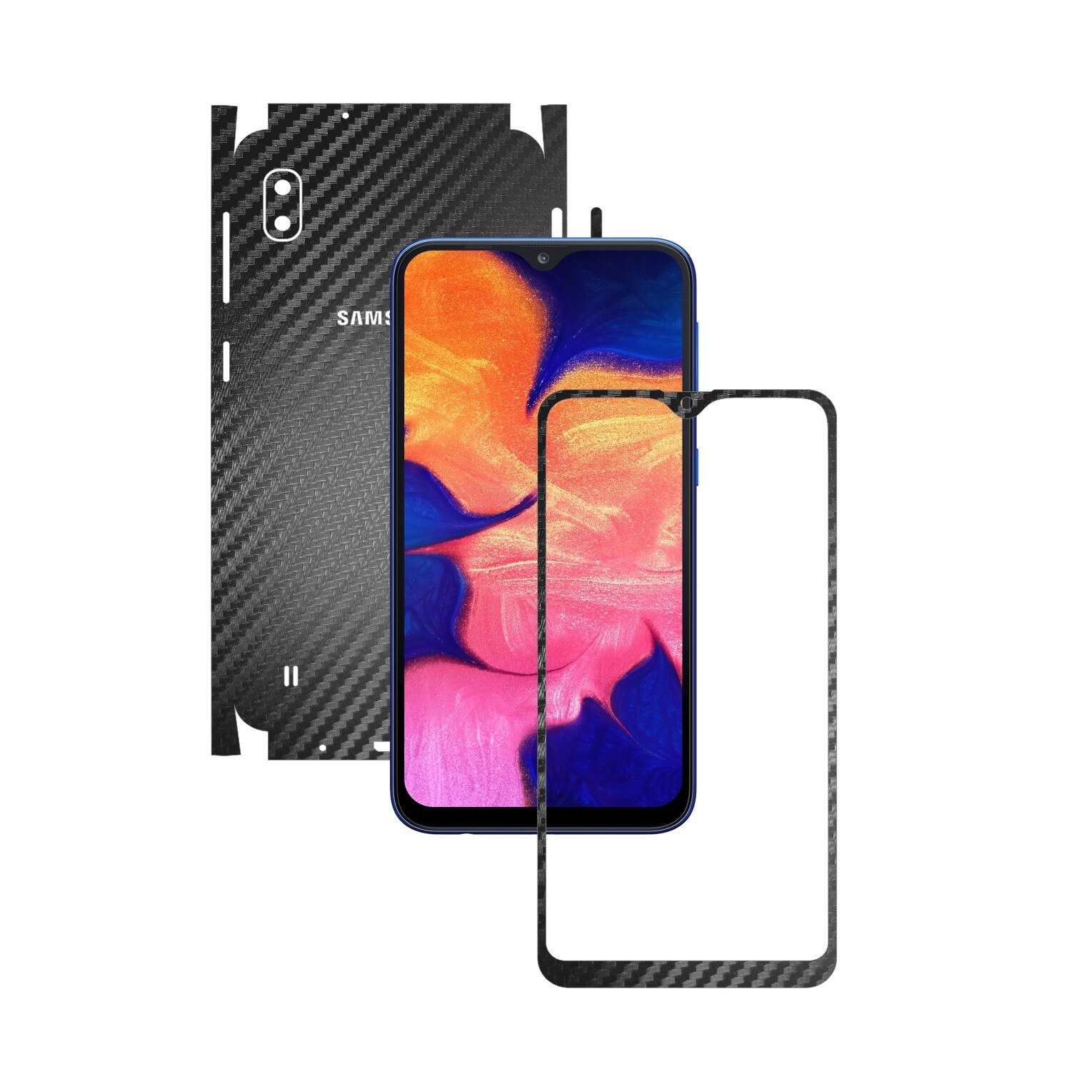 Folie Protectie Carbon Skinz pentru Samsung Galaxy A10 - Carbon Negru 360 Cut, Skin Adeziv Full Body Cover pentru Rama Ecran, Carcasa Spate si Laterale