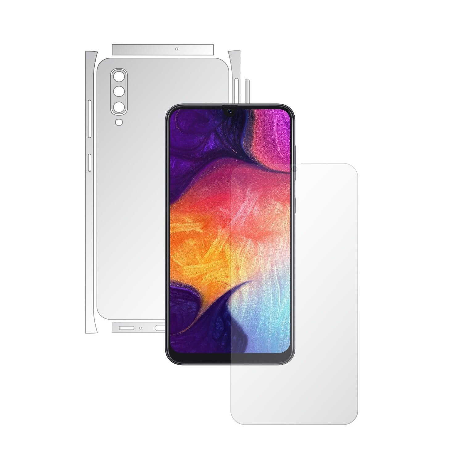 Folie Full Body Invisible Skinz HD pentru Samsung Galaxy A50 - Folie Protectie Siliconica Ultra-Clear cu taiere Split Cut pentru Ecran, Carcasa Spate si Laterale, Skin Adeziv Transparent, Edge to Edge Cover