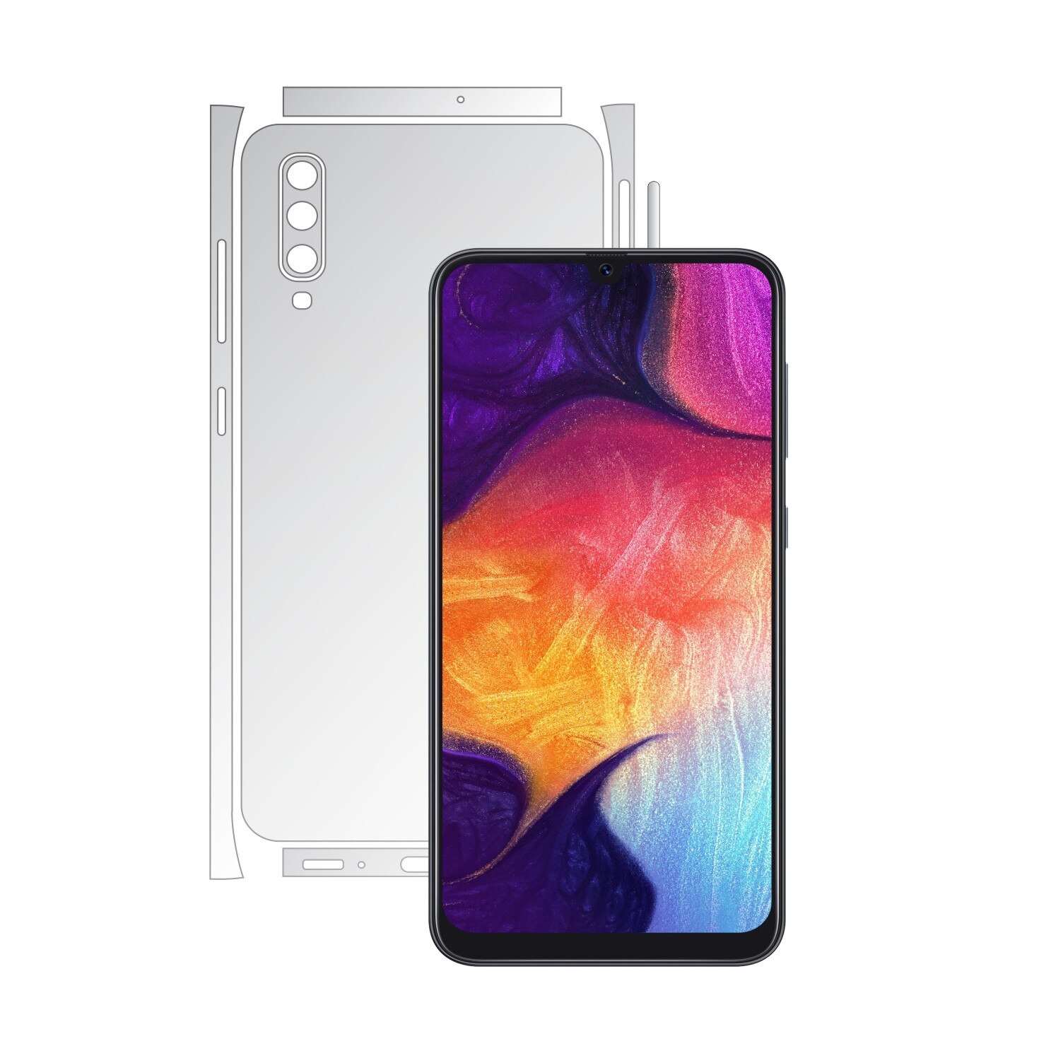 Folie Protectie spate Invisible Skinz HD pentru Samsung Galaxy A50 - Folie Siliconica Ultra-Clear cu taiere Split Cut pentru Carcasa Spate si Laterale, Skin Adeziv Transparent, Edge to Edge Full Case Cover