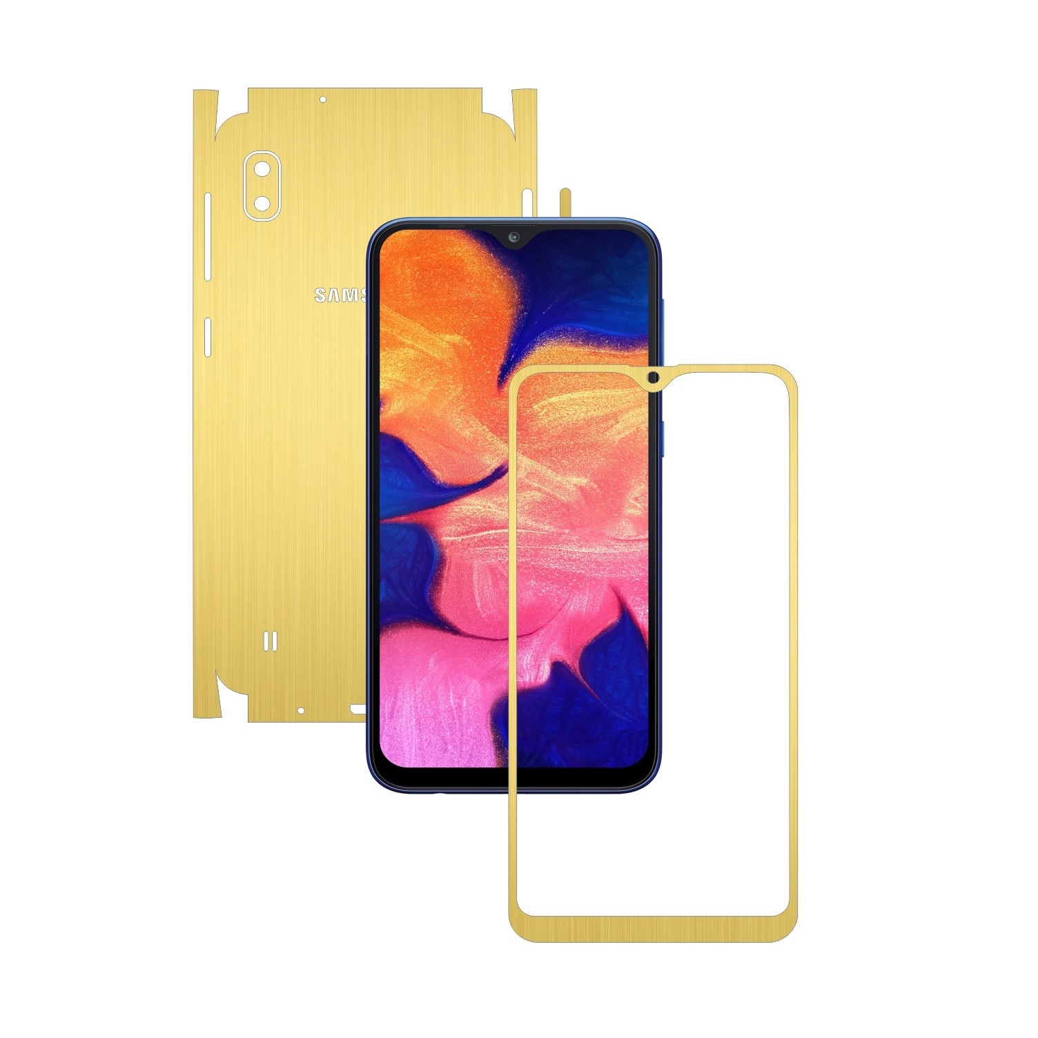 Folie Protectie Carbon Skinz pentru Samsung Galaxy A10 - Brushed Auriu 360 Cut, Skin Adeziv Full Body Cover pentru Rama Ecran, Carcasa Spate si Laterale
