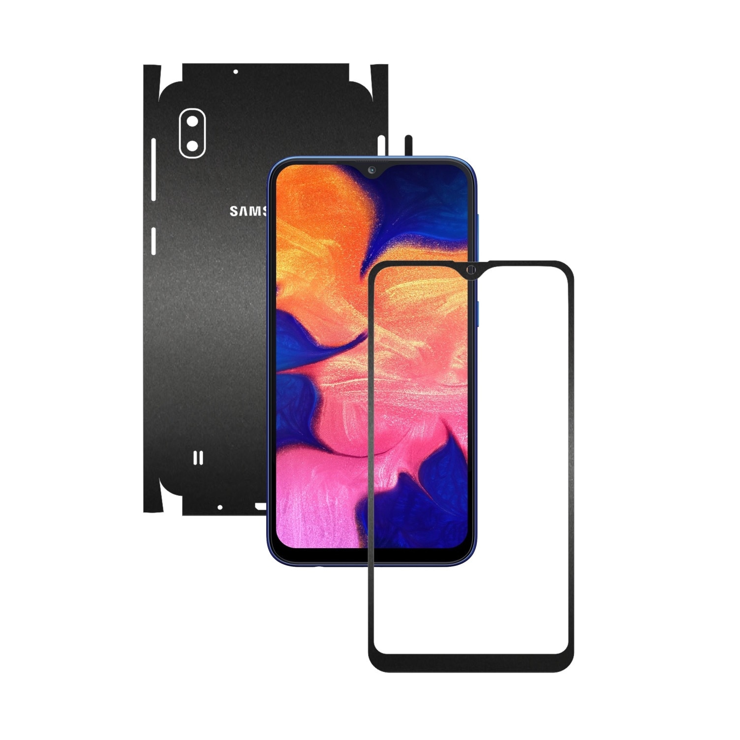 Folie Protectie Carbon Skinz pentru Samsung Galaxy A10 - Negru Mat 360 Cut, Skin Adeziv Full Body Cover pentru Rama Ecran, Carcasa Spate si Laterale