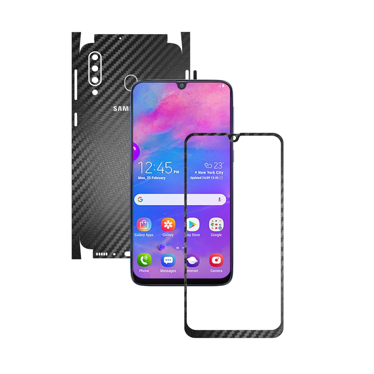 Folie Protectie Carbon Skinz pentru Samsung Galaxy M30 - Carbon Negru 360 Cut, Skin Adeziv Full Body Cover pentru Rama Ecran, Carcasa Spate si Laterale