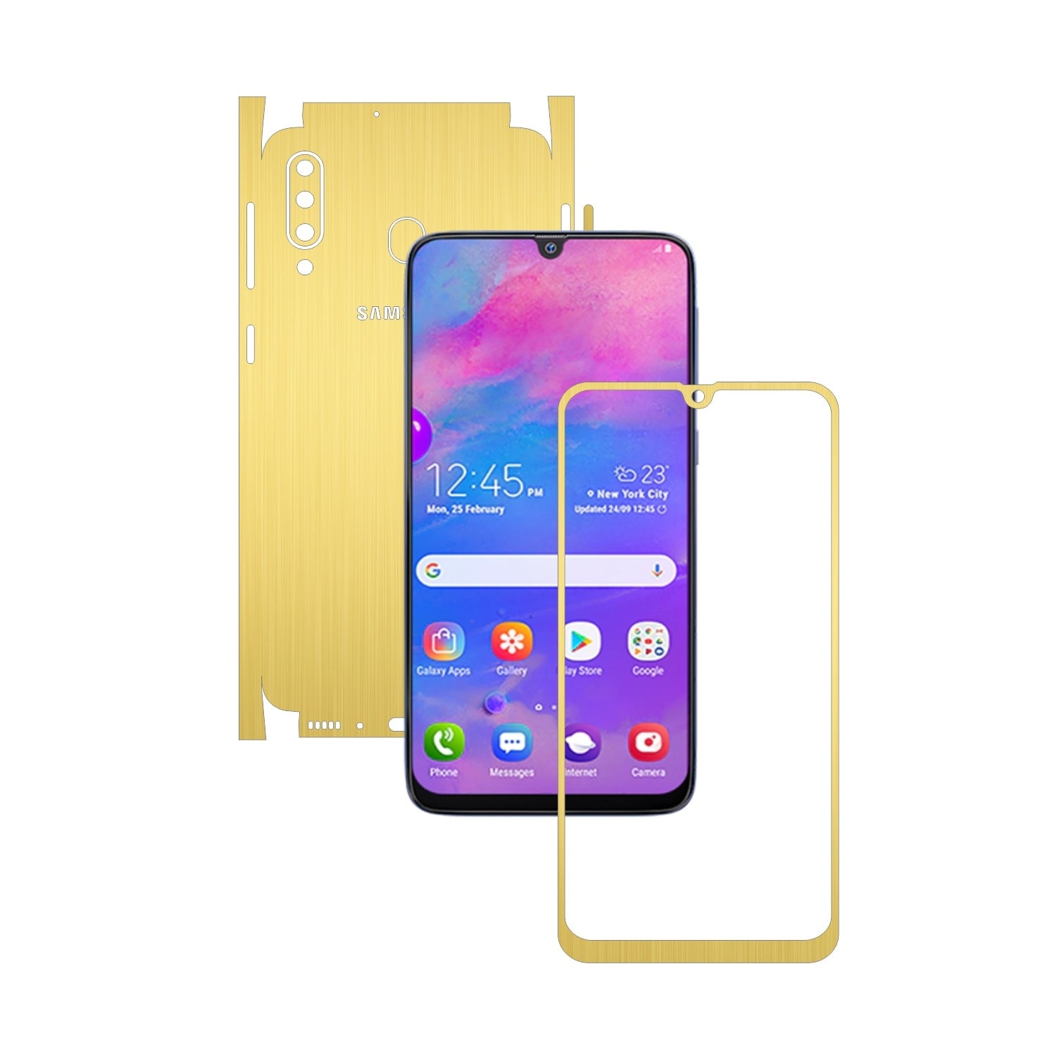 Folie Protectie Carbon Skinz pentru Samsung Galaxy M30 - Brushed Auriu 360 Cut, Skin Adeziv Full Body Cover pentru Rama Ecran, Carcasa Spate si Laterale