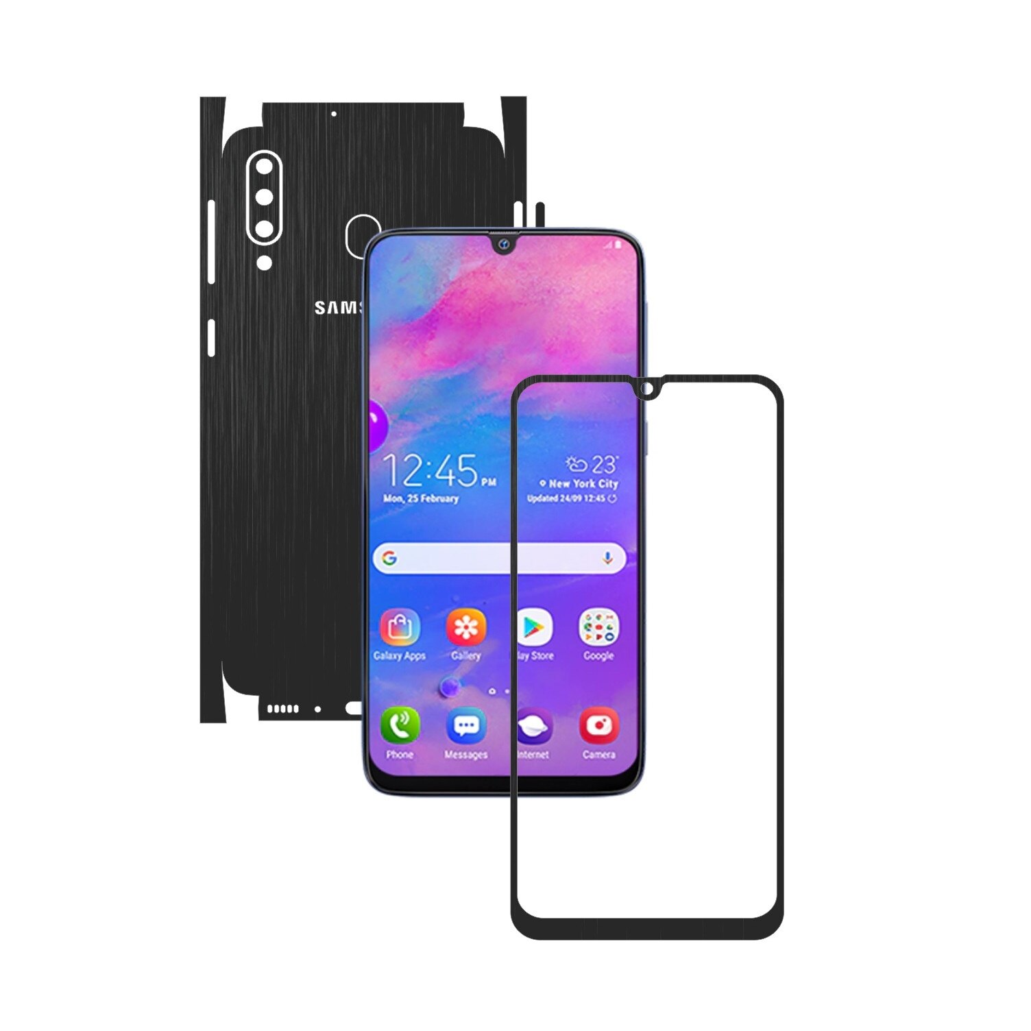Folie Protectie Carbon Skinz pentru Samsung Galaxy M30 - Brushed Negru 360 Cut, Skin Adeziv Full Body Cover pentru Rama Ecran, Carcasa Spate si Laterale