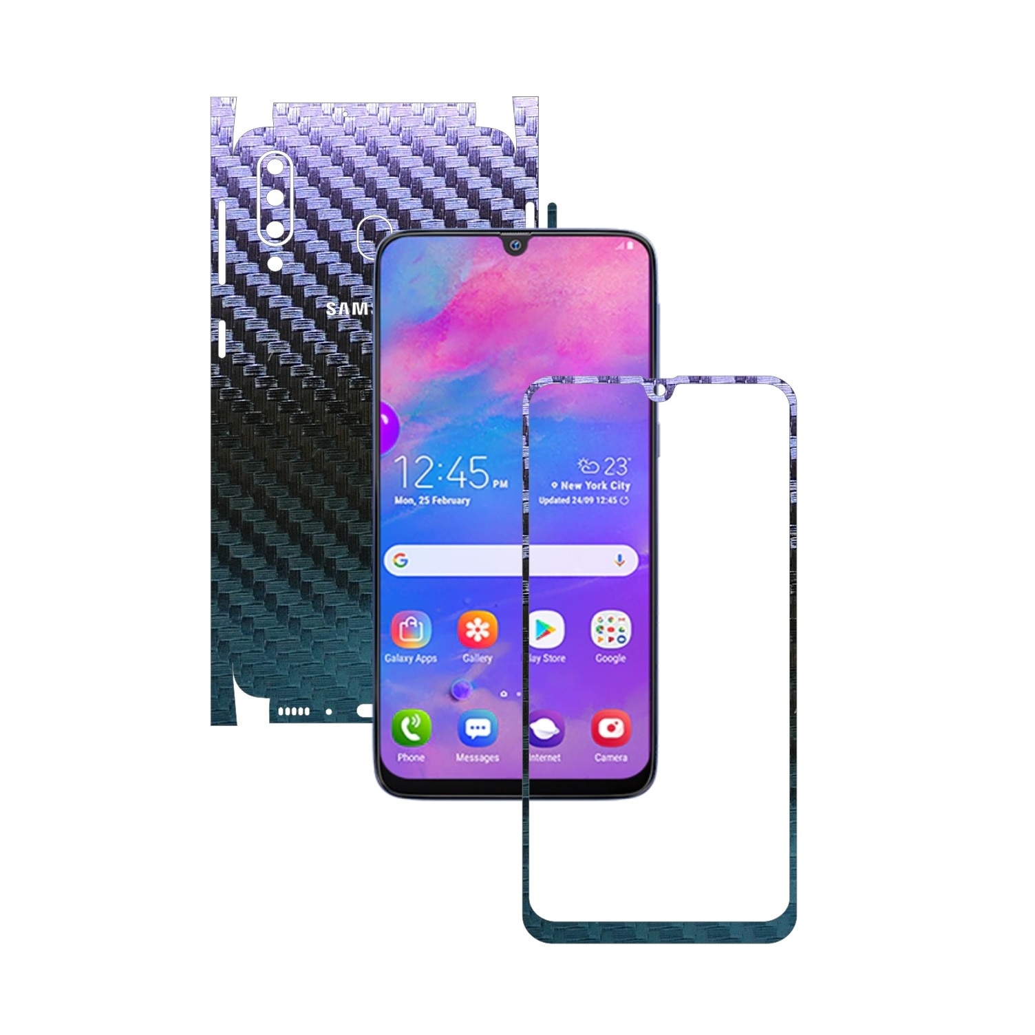 Folie Protectie Carbon Skinz pentru Samsung Galaxy M30 - Carbon Cameleon 360 Cut, Skin Adeziv Full Body Cover pentru Rama Ecran, Carcasa Spate si Laterale