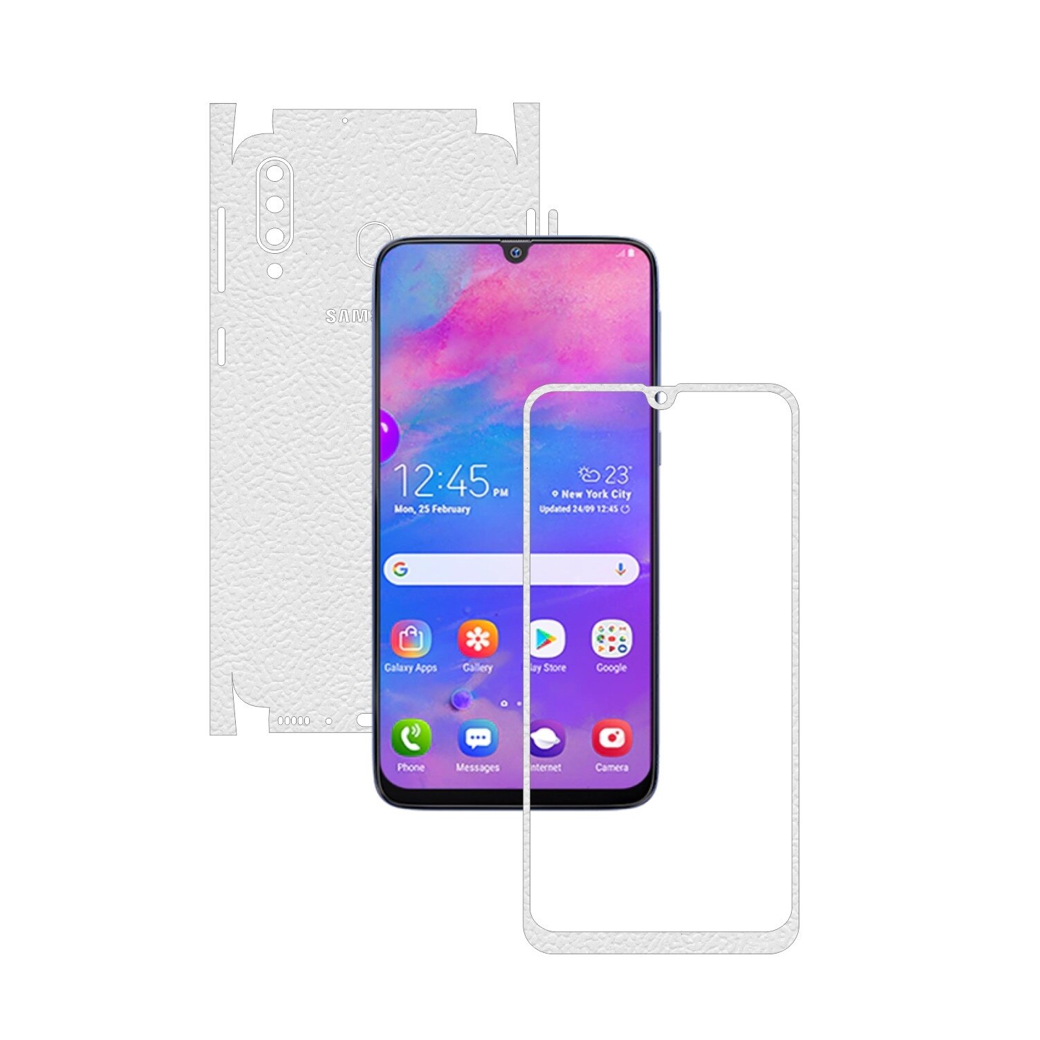 Folie Protectie Carbon Skinz pentru Samsung Galaxy M30 - Piele Alba 360 Cut, Skin Adeziv Full Body Cover pentru Rama Ecran, Carcasa Spate si Laterale