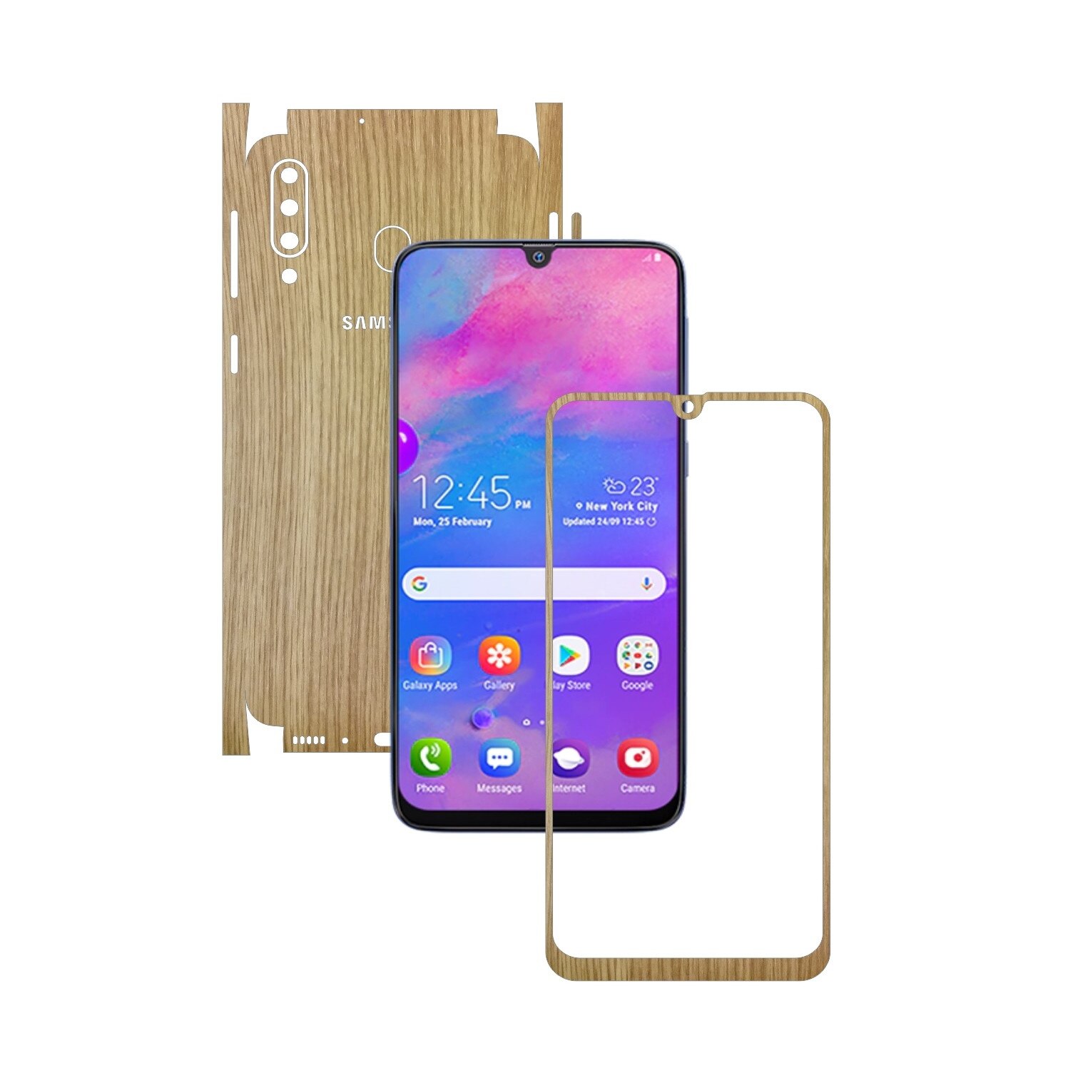 Folie Protectie Carbon Skinz pentru Samsung Galaxy M30 - Lemn Stejar 360 Cut, Skin Adeziv Full Body Cover pentru Rama Ecran, Carcasa Spate si Laterale