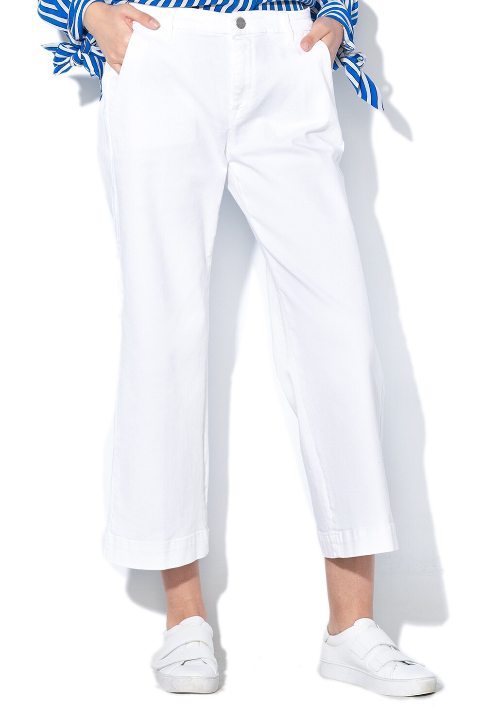 Replay, Blugi cu croiala ampla si segmente laterale cu striatii, Alb, 26