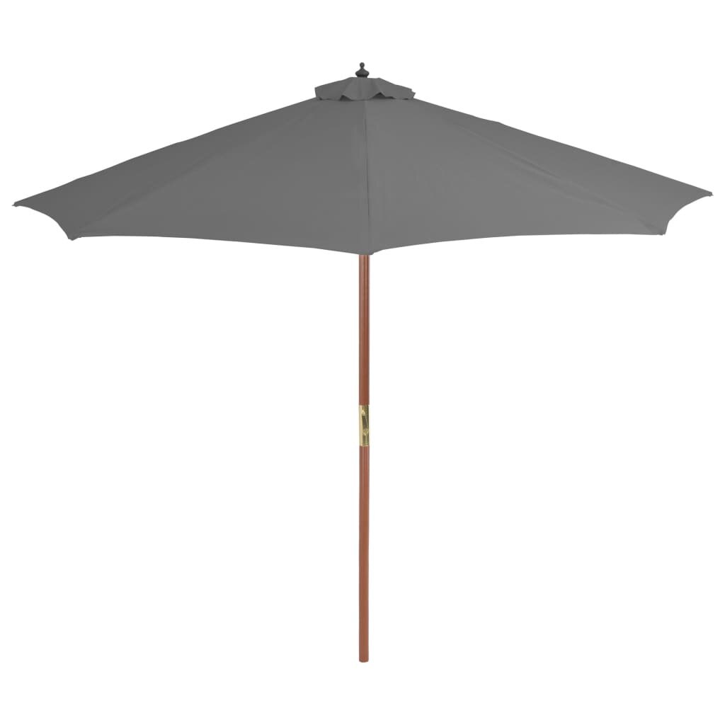 Umbrela de exterior, cu stalp de lemn, vidaXL, Tesatura, 300 cm, Gri inchis