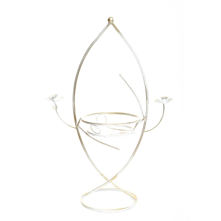 Suport de flori, decorativ, din metal, 10-0408, alb patinat