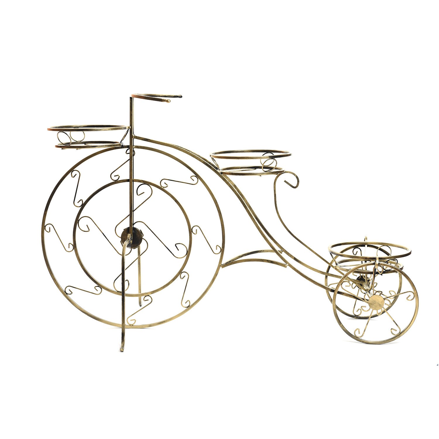 Suport de flori decorativ, din metal, tip bicicleta, 10-0722, auriu patinat