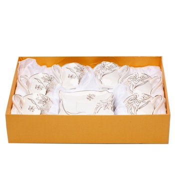 Set 6 cesti din portelan cu farfurii 'Golden Flower', 200 ml Set 6 cesti din portelan cu farfurii 'Golden Flower', 200 ml