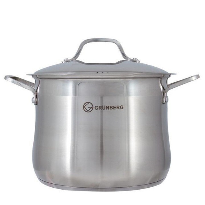 Oala sub presiune inox 30 cm Grunberg, 16 Litri, Capac Inox, Baza incapsulata