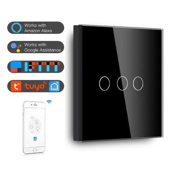 Intrerupator Smart triplu cap scara/cruce WiFi compatibil cu Amazon Alexa, Google Home, IFTTT Negru Intrerupator Smart triplu cap scara/cruce WiFi compatibil cu Amazon Alexa, Google Home, IFTTT Negru