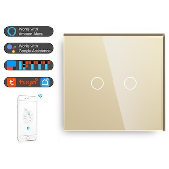 Intrerupator Smart dublu cap scara/cruce WiFi compatibil cu Alexa, Google Home, IFTTT Crem Intrerupator Smart dublu cap scara/cruce WiFi compatibil cu Alexa, Google Home, IFTTT Crem