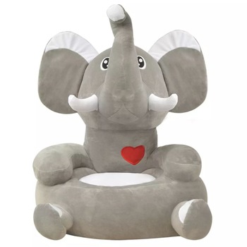 Fotoliu de plus cu model elefant pentru copii, vidaXL, Gri, 50 x 47 x 55 cm Fotoliu de plus cu model elefant pentru copii, vidaXL, Gri, 50 x 47 x 55 cm