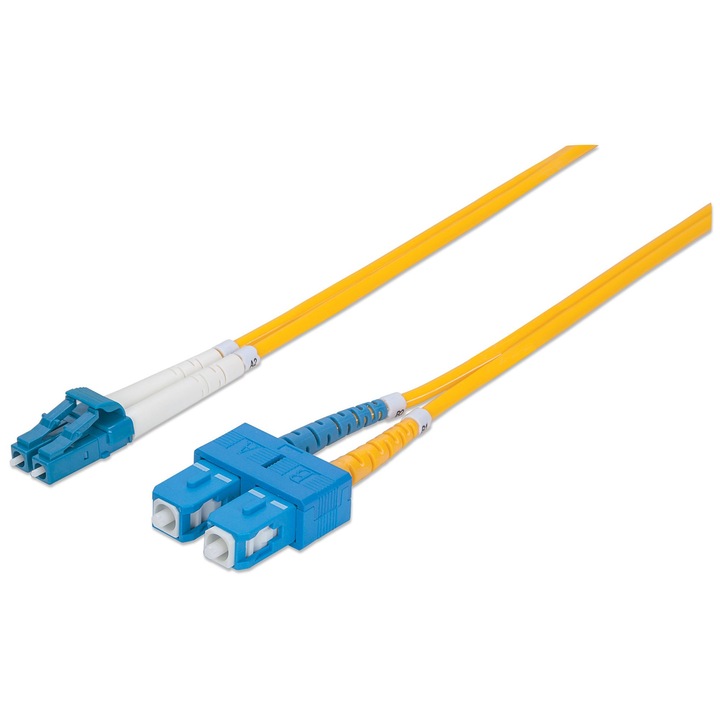 Cablu de retea din fibra optica cu conectare dubla pentru un singur mod , Intellinet , LC SC 9/125 OS2 , 2 m