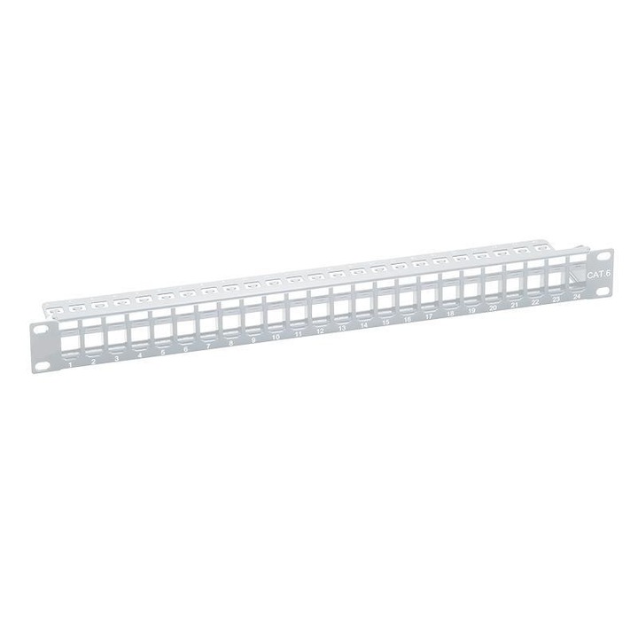 Logilink 19" Patch panel 24 Keystone jack csatlakozóhoz, 1U, szürke (NK4044)