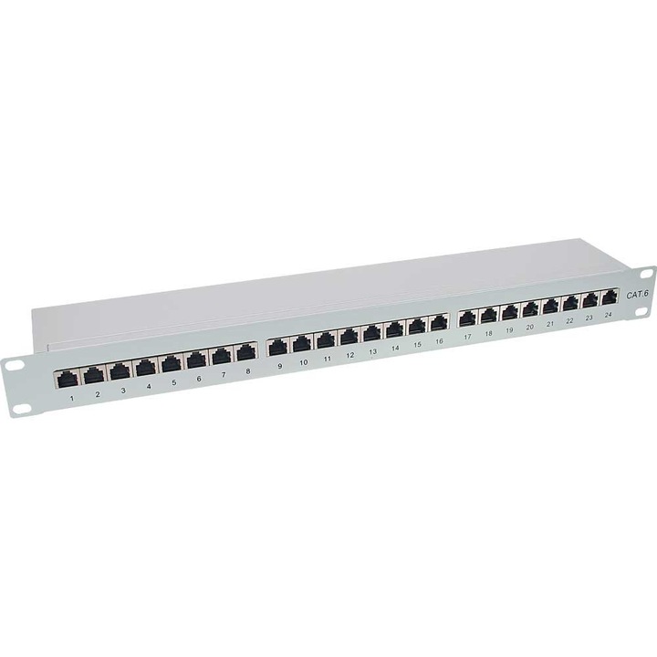 Equip összekötő panel, árnyékolt, Cat 6, 24 port, 1U, 19 hüvelyk, szürke