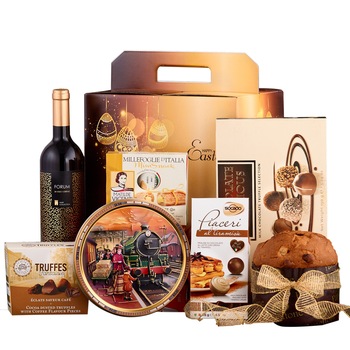 Pachet Cadou Sweet Treats cu panettone, vin Forum Collection, praline, trufe de ciocolata, bomboane, fursecuri cu unt Pachet Cadou Sweet Treats cu panettone, vin Forum Collection, praline, trufe de ciocolata, bomboane, fursecuri cu unt