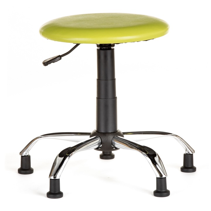 Scaun laborator QMOBILI LAB CR VE Verde, baza cromata, piele ecologica, picioare fixe tip ventuze