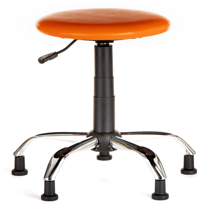 Scaun laborator QMOBILI LAB CR VE Portocaliu, baza cromata, piele ecologica, picioare fixe tip ventuze