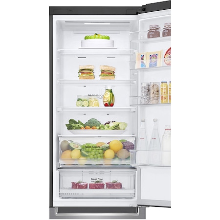 Combina frigorifica LG GBB62PZHZN, 384 l, No Frost, Compresor Inverter Linear, Display Extern, Clasa A++, H 203 cm, Argintiu