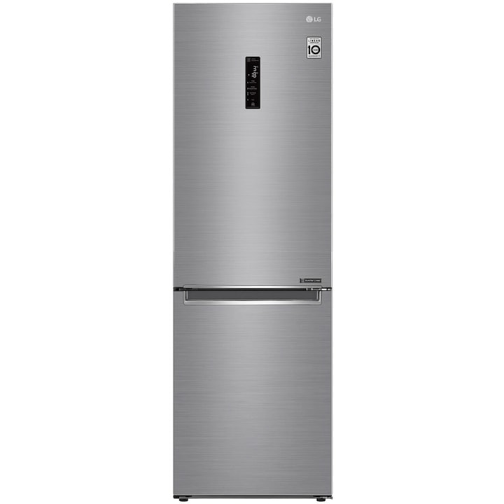 LG GBB61PZHMN kombinált hűtőszekrény, M:186cm, 341L, E energiaosztály, inox