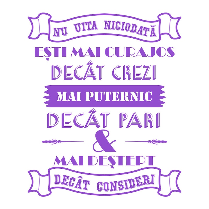Sticker Decorativ - SMAER - Sticker de Perete Esti mai Puternic - Mesaj Motivational - 90cm x 75cm - Violet