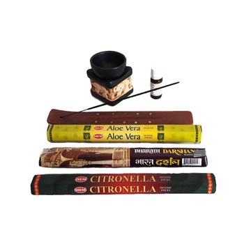 Kit de aromaterapie cu ulei esential, lampa de aromaterapie si betisoare parfumate Kit de aromaterapie cu ulei esential, lampa de aromaterapie si betisoare parfumate