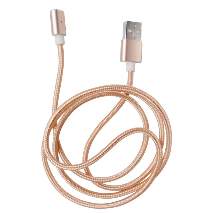 Cablu date si incarcare USB Magnetic mufa microUSB (detasabila) la USB 2.0, 1.2 metri, roz auriu, pentru telefoane cu port microUSB