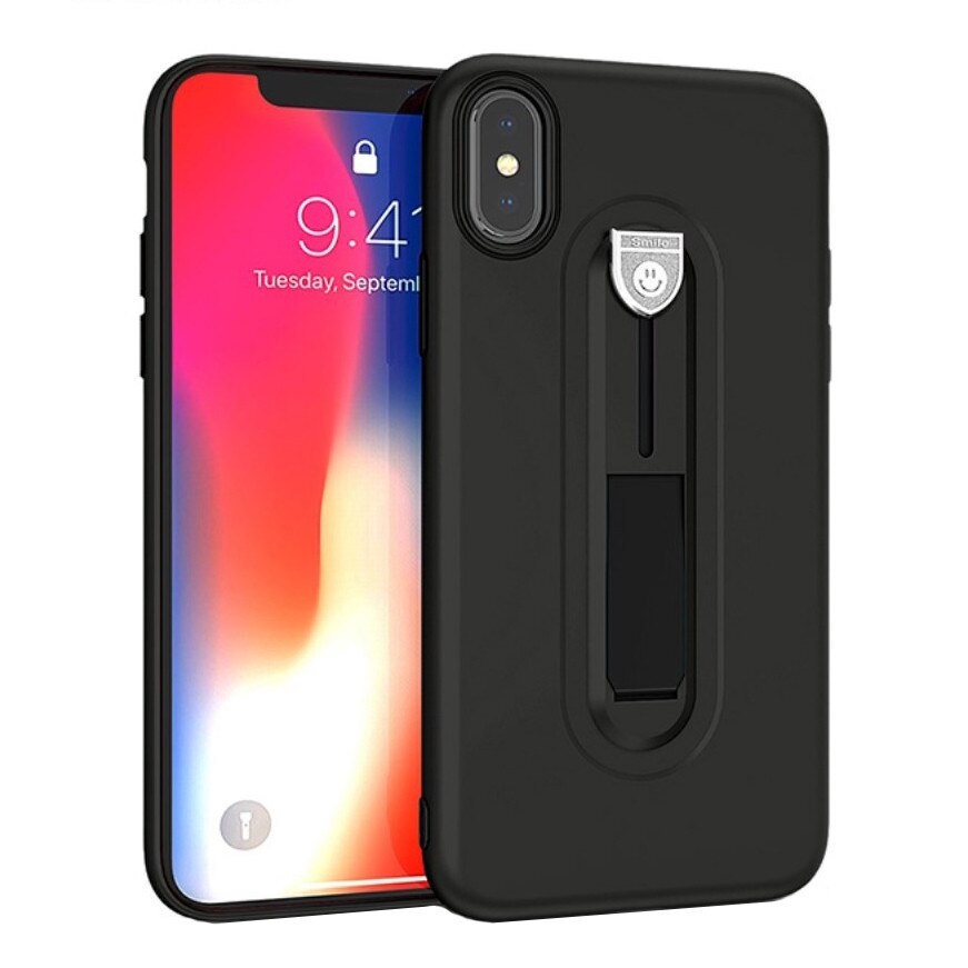 Husa silicon cu suport pentru selfie Iphone Xs Max, Negru