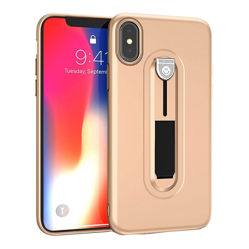 Husa silicon cu suport pentru selfie Iphone Xs Max, Gold