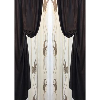 Set doua draperii si perdea Wenghe Leafes by Liz Line-SDP26 Set doua draperii si perdea Wenghe Leafes by Liz Line-SDP26