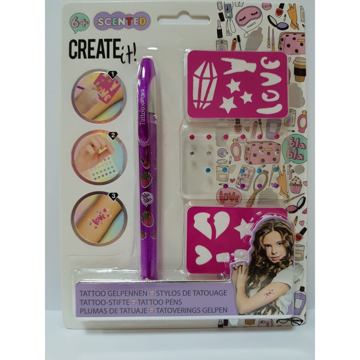 Комплект химикалки за татуировки и шаблони за момичета